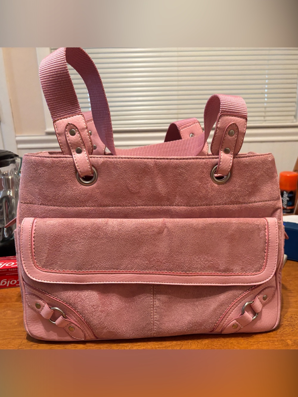 VIntage TOMMY HILFIGER PINK Suede PURSE/HANDBAG Diaper Bag 13x10x5